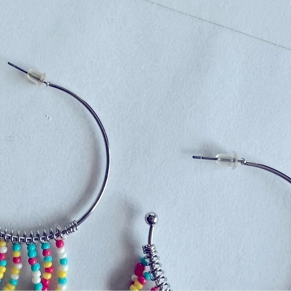 Hoops creole bohemian cascading dangly earrings, colorful beads jewelry